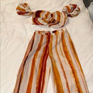 Windsor Striped Two-Piece Jumpsuit Set in Mustard, Rust & Cream